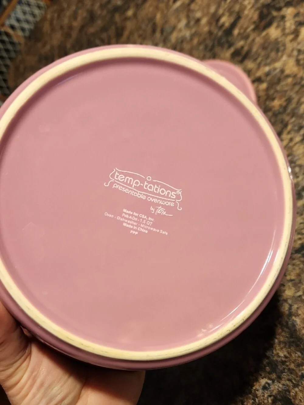 Temp-Tations Pink Polka Dot Ceramic Serving Dish W/trivet